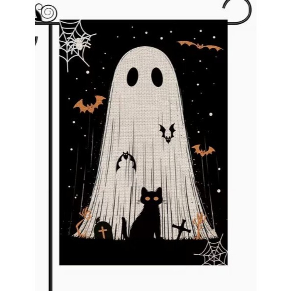 Garden Flag 12x18" Halloween Burlap Ghost Bats Cat Double-sided